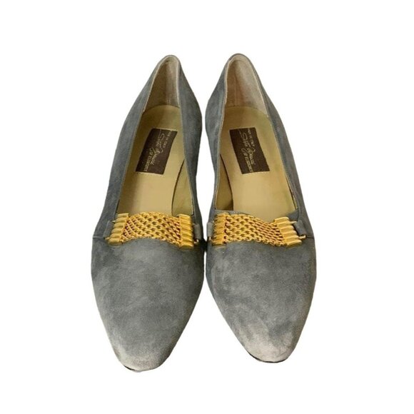 💰BOGO💰Vintage Sesto Meucci Italian Gray Suede Dress Shoes with Gold Strap Acro - Picture 1 of 4